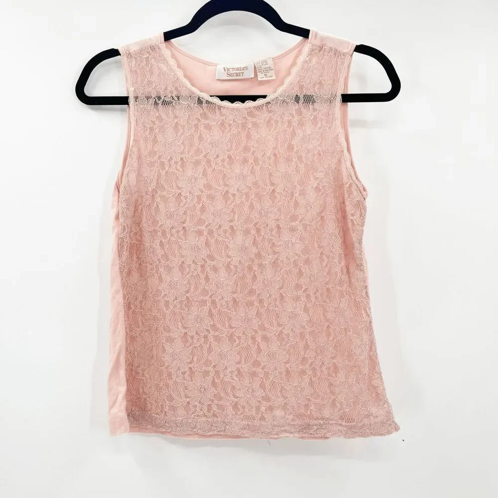 Victoria's Secret Floral Lace Tank Top Women's Size M Pink Pullover